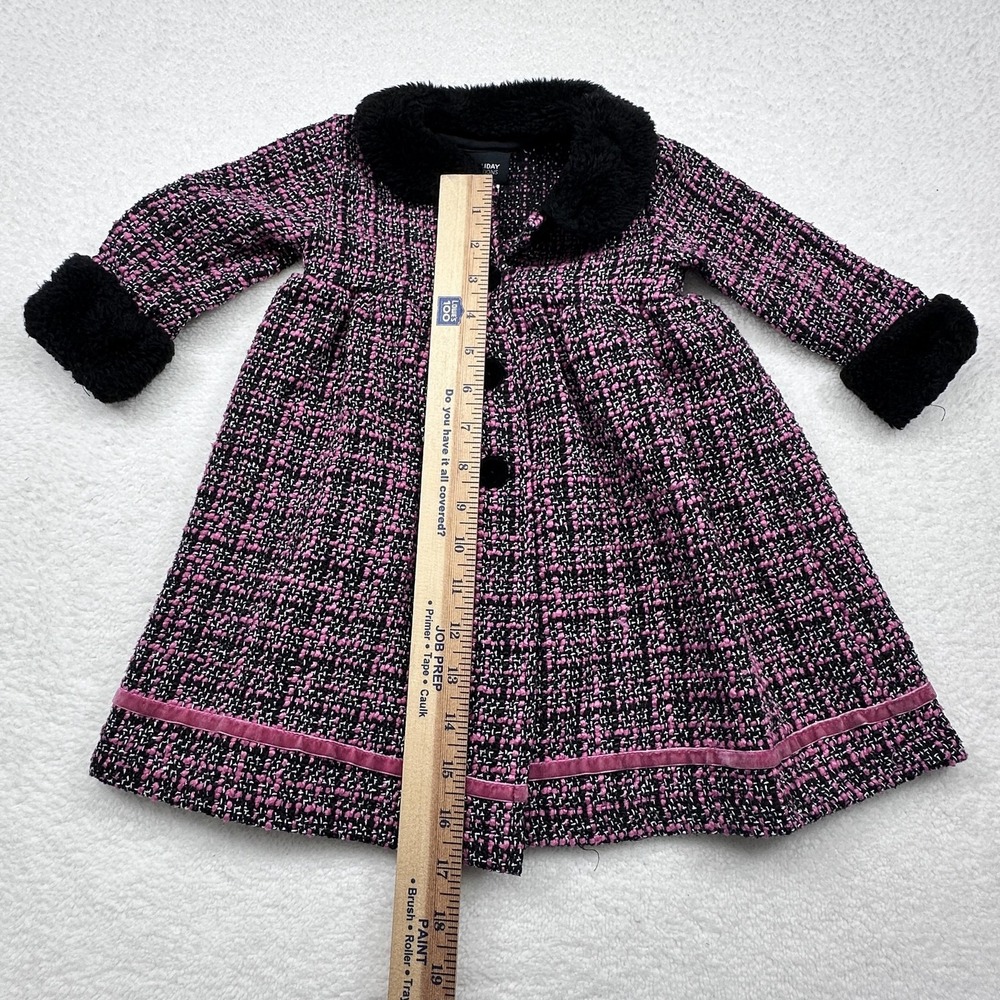 Holiday Editions Coat Girls 12-18 Months Pink Tweed‎ Faux Fur Holiday Dressy - Picture 5 of 6
